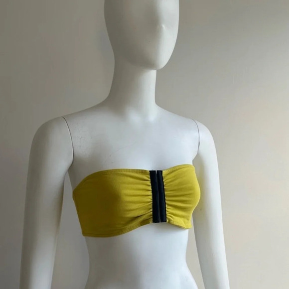 NEW ROXY LIME GREEN BLACK ACCENT FRONT ROUCHING BANDEAU BRA TUBE TOP LARGE - Picture 1 of 6